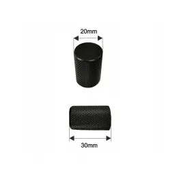 Dimensions of the matte black furniture knob, 20mm diameter, 30mm height.