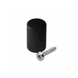 Matte black furniture knob with an included screw.