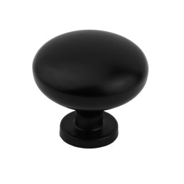 Matte black round furniture knob with a sleek finish