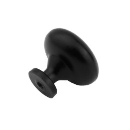 Underside view of matte black round furniture knob