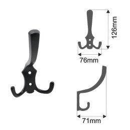 Dimensions of the black hook, 126mm height, 76mm width