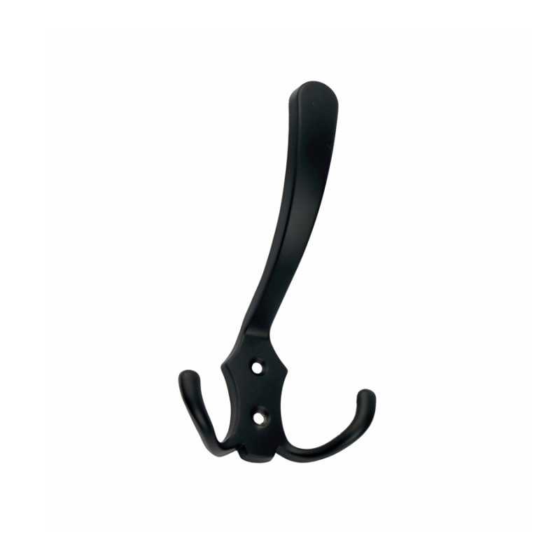 Single black wall-mounted hook with three arms