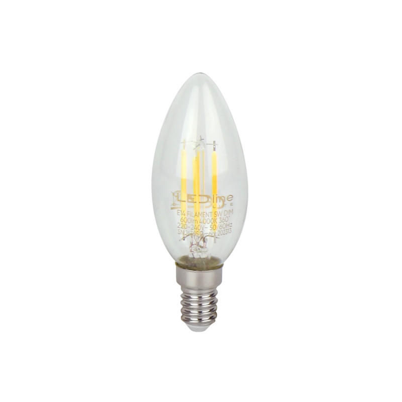 LED line LITE E14 Filament Candle 5W C35 (2700K & 4000K) 600lm Dimmable | Glass | 3-Year Warranty