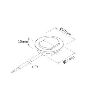 Technical sketch of the recessed furniture switch WM230, showing dimensions.