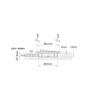 Diagram of the recessed furniture switch WM230 with dimensions.