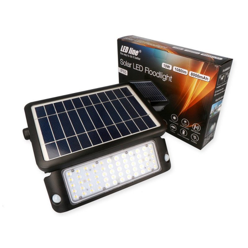 LED line® solar LED floodlight SMD 10W neutral white IP65. Solar LED luminaire using free ecological solar energy emits LED line® solar LED floodlight SMD 10W neutral white IP65. Solar LED luminaire using free ecological solar energy emits