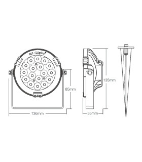 Mi-Light 9W RGB+CCT LED garden light FUTC02 - size