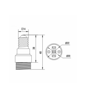 Technical diagram showing the dimensions of the LED Line® E14 to G9 lamp socket converter with measurements.