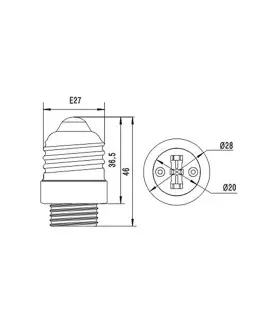 Technical diagram of the Max-LED E27 to G9 lamp socket converter dimensions, including width and height.