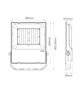 Mi-Light 100W RGB+CCT LED floodlight FUTT07 - size