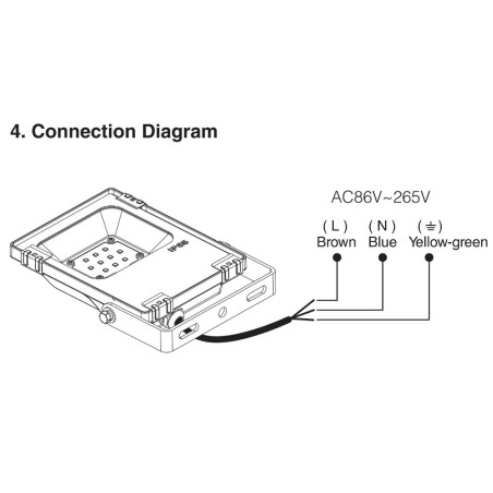 Mi-Light 10W RGB+CCT LED floodlight FUTT05 - connection diagram