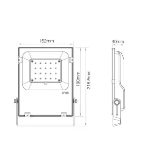 Mi-Light 20W RGB+CCT LED floodlight FUTT04 - size