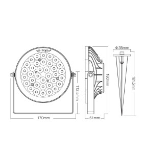 Mi-Light 15W RGB+CCT LED garden light FUTC03 - size