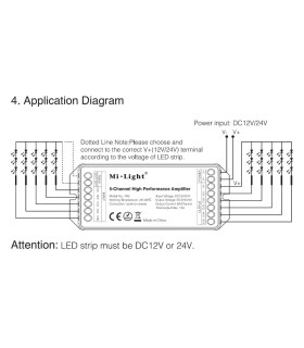 Mi-Light 5-channel high-performance amplifier PA5 - connection