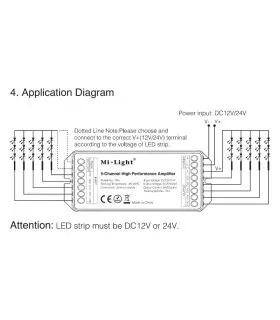 Mi-Light 5-channel high-performance amplifier PA5 - connection