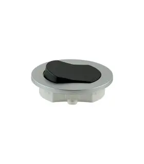 Black and silver recessed furniture switch, WM230, top view.