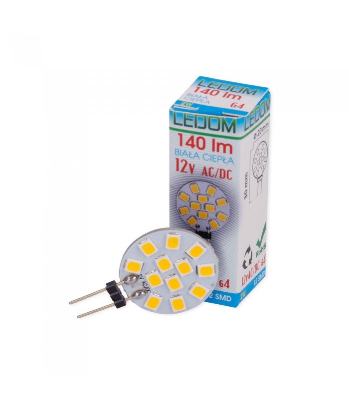 LEDOM G4 round light bulb 2W SMD 12V - warm white