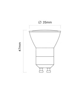 Technical dimensions diagram for the LED Line GU11 Ceramic LED Spotlight Bulb SMD 3W, displaying height and diameter.