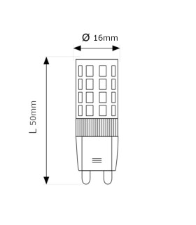 Technical diagram of the Max-LED G9 LED light bulb SMD 3.5W, showing dimensions and structure.