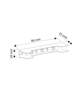 Technical drawing of the Design Light LED clip for glass shelving, showing dimensions and installation guide.