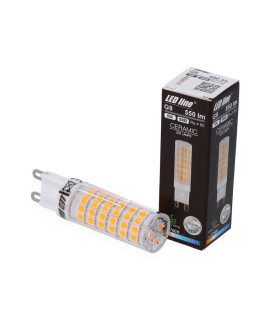 LED line® G9 ceramic LED light bulb SMD 4W with packaging displayed at an angle.