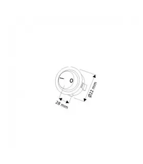 Technical diagram of a round rocker switch with dimensions.