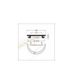 TOPMET 1m flexible aluminium LED profile ARC12 CD/U5 silver - size