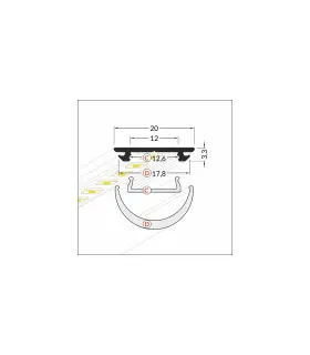 TOPMET 1m flexible aluminium LED profile ARC12 CD/U5 silver - size