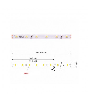 50m premium LED strip 24V DC 2835 SMD IP20 - size
