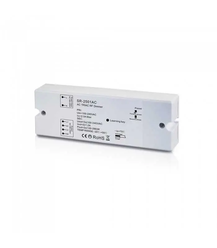 side view of Sunricher 2-channel single colour AC TRIAC RF dimmer SR-2501AC