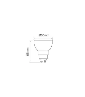 Technical dimensions of LED line® GU10 dimmable spotlight bulb - 50mm diameter, 55mm height.