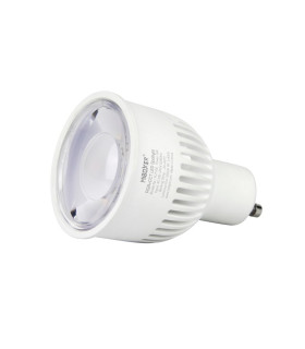 The energy efficiency label for the MiBoxer 6W GU10 RGB+CCT LED Spotlight, showing it falls under energy class F