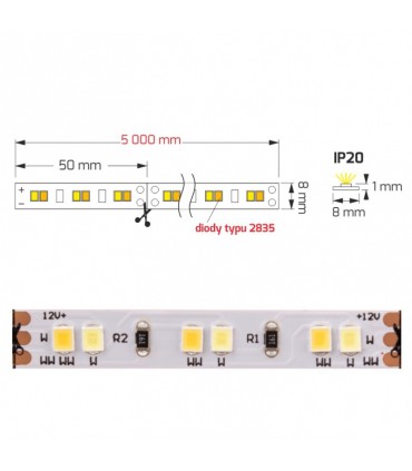 Multi-white premium LED strip CCT 2835 SMD 60W IP20 - size