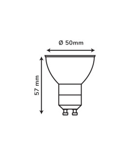 dimensions diagram of LEDOM GU10 spotlight bulb 7W SMD 581lm