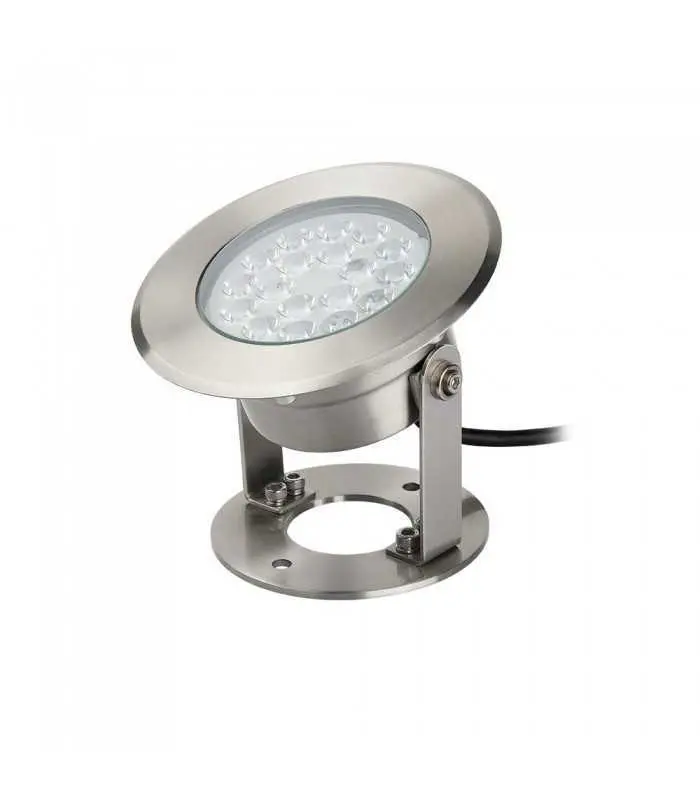 Close-up of MiBoxer 9W RGB+CCT LED underwater light with adjustable angle mount.