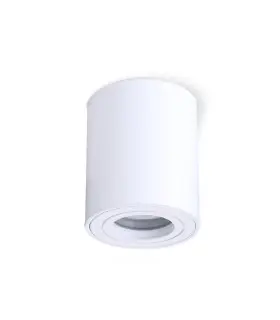 White cylindrical GU10 surface-mounted downlight, ideal for bathroom and kitchen lighting.