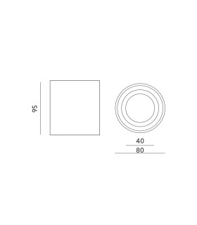 Technical drawing of the GU10 surface-mounted round tube downlight showing dimensions and installation details.