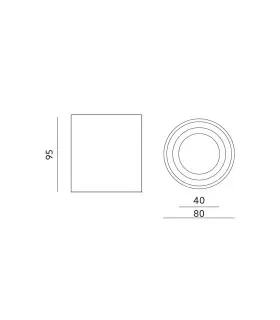 Technical drawing of the GU10 surface-mounted round tube downlight showing dimensions and installation details.