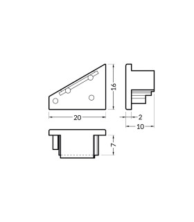 Diagram of TOPMET aluminium profile CORNER10 grey end caps size