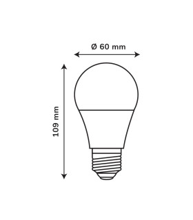 Dimensional drawing of the LEDOM E27 10W LED light bulb (60mm width, 120mm height).