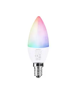 MiBoxer FUT108 LED candle light bulb displaying full RGB+CCT colour mode in operation.