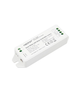 MiBoxer dual white LED strip controller showing model and power input details