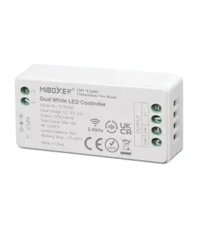 MiBoxer 2.4GHz dual white LED controller FUT035S showing product details.