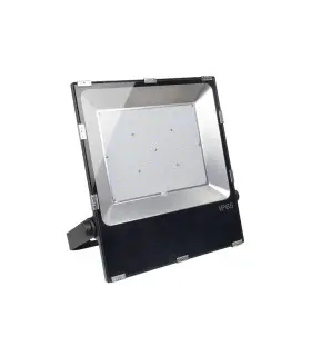 Angled front view of MiBoxer 200W RGB+CCT LED floodlight with a wide-angle lens.