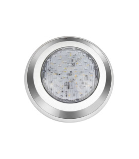 Front view of the MiBoxer underwater light, showing the LED array inside the stainless steel casing.