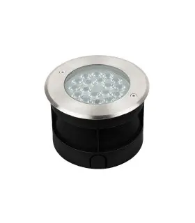 Close-up of MiBoxer 9W RGB+CCT LED underground light SYS-RD2 in black aluminium housing.