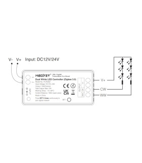 MiBoxer dual white LED controller (Zigbee 3.0) FUT035Z connection diagram