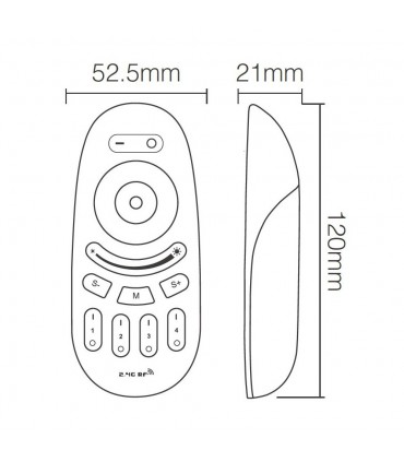 MiBoxer 4-zone touch RF RGBW remote control FUT096-B - size