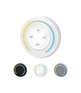 Main view of the MiBoxer Sunrise remote controller, showcasing the circular design and its CCT and dimming controls