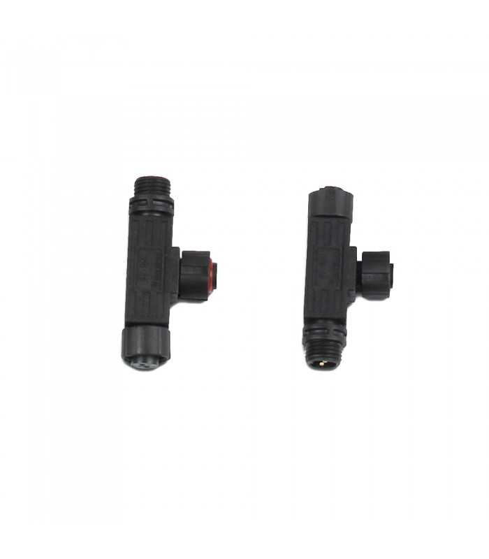 MiBoxer mini 3-way waterproof connector for FUTC08, showing front and side views in a compact black design.